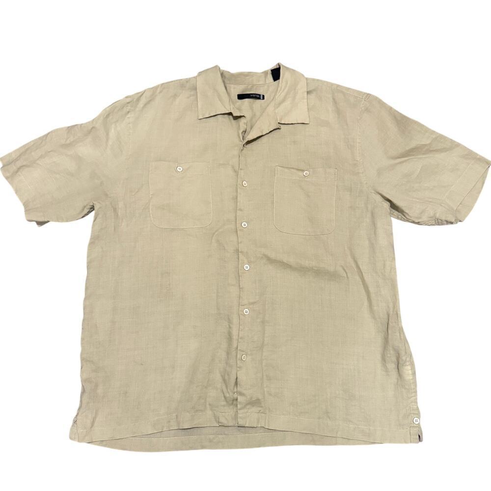 Visitor Mens Beige Linen Short Sleeve Button Up Shirt 2XL Linen Resort Vacation